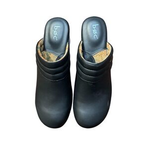 b.o.c Shoes Womens Size 9M Black Slip On Clogs Comfort Heels Faux Leather Floral